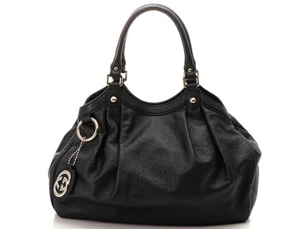 Gucci Guccissima Sukey Handbag Black Leather